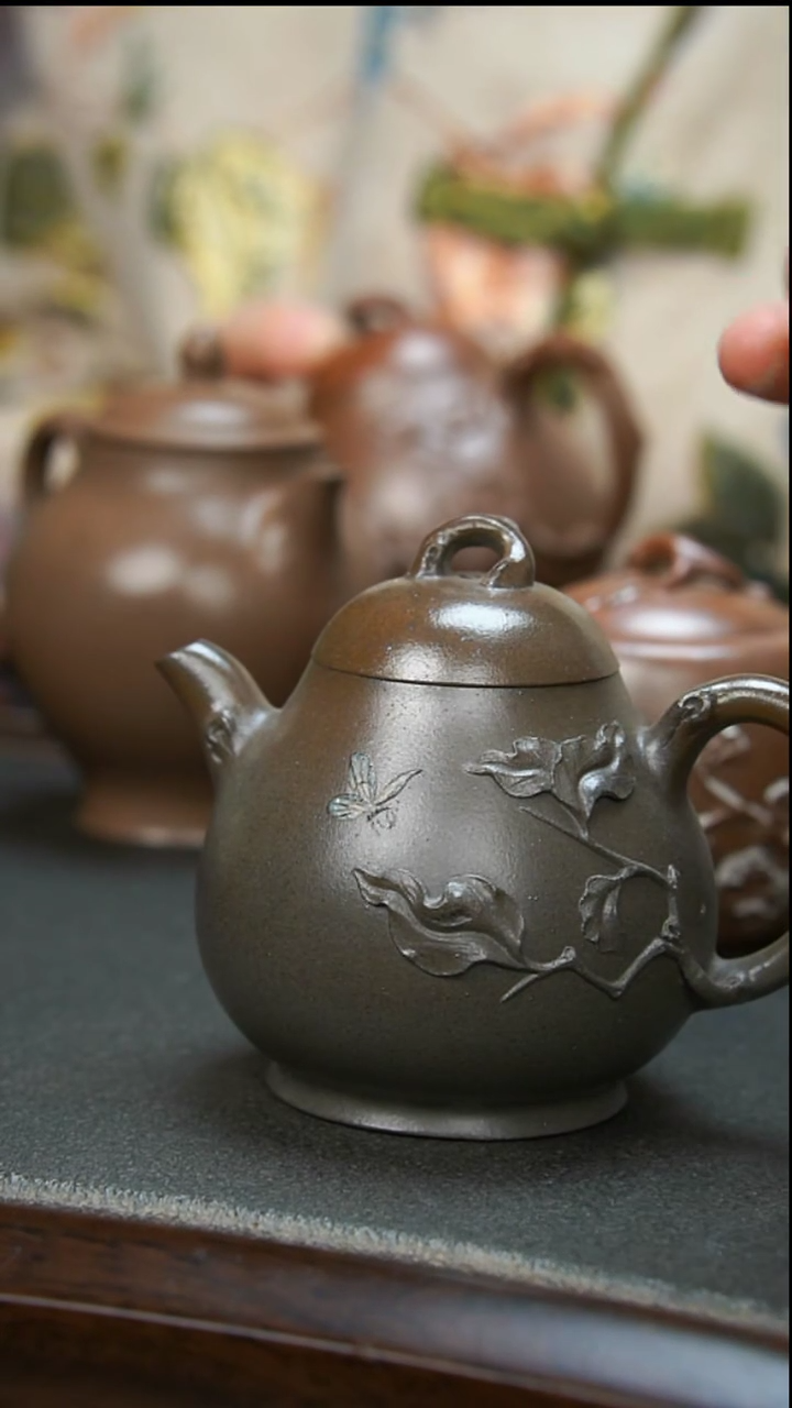 【闪购商品】紫砂茶壶柴烧青色蝴蝶壶