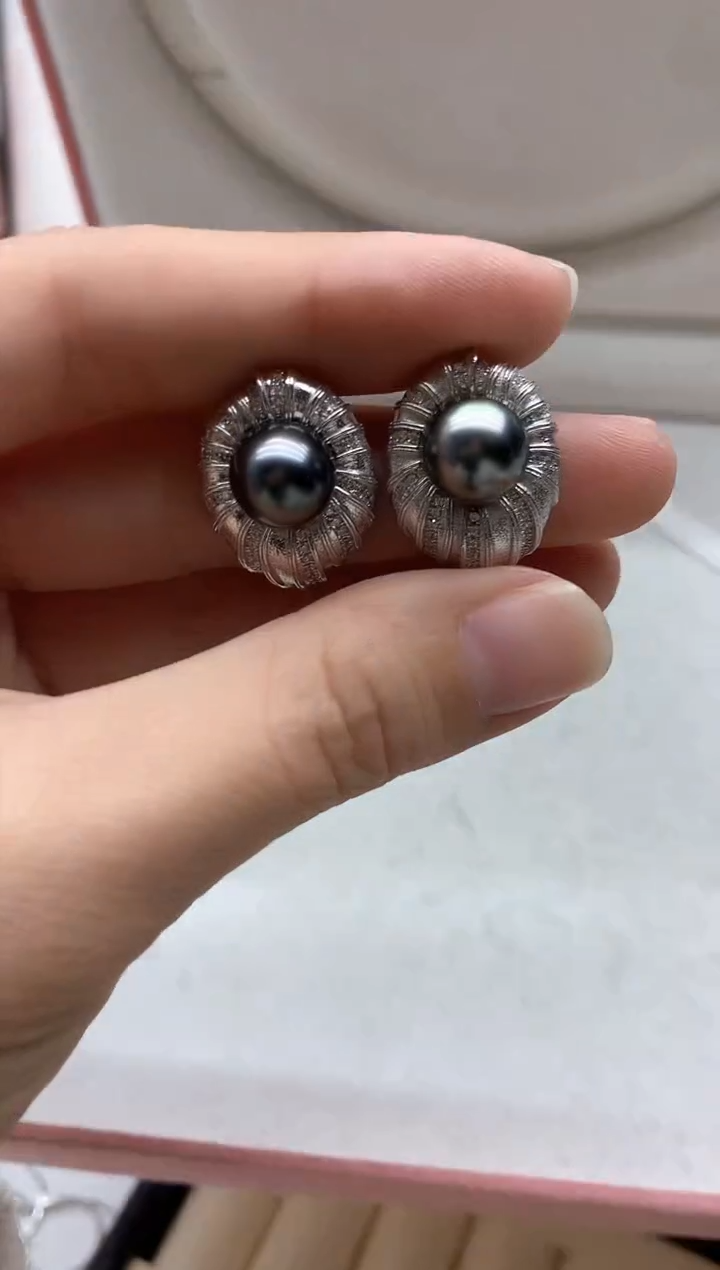 银S925镶嵌耳饰海水珍珠耳环