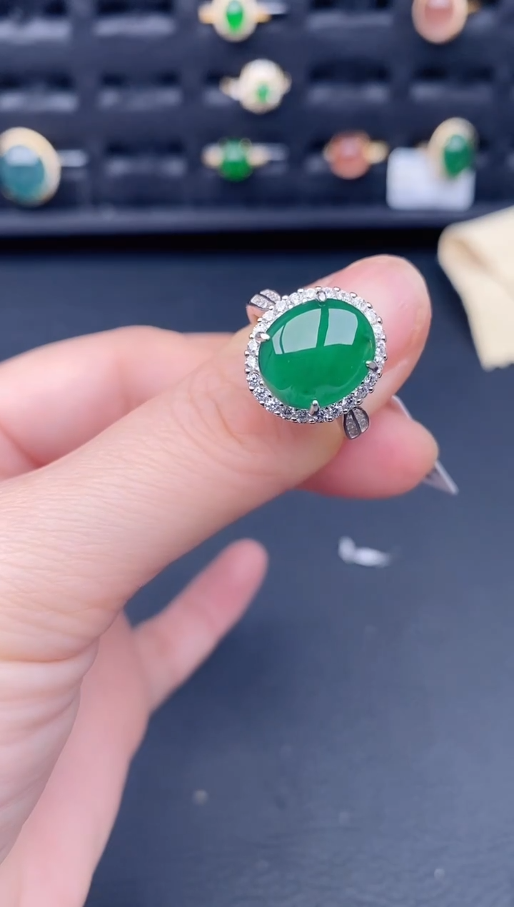 银S925镶嵌戒指翡翠天然a货翡翠260
