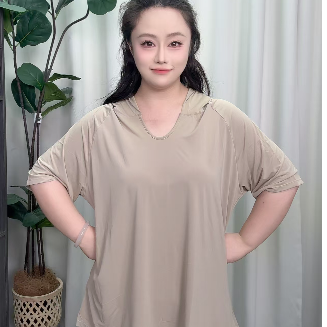 {断码特价}大码夏季连帽速干小U领宽松运动短袖SY-7