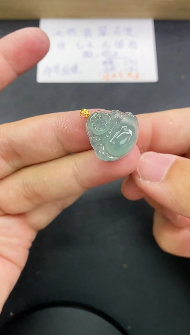 【闪购商品】翡翠颈饰18K金镶嵌天然翡翠A货赠皮绳