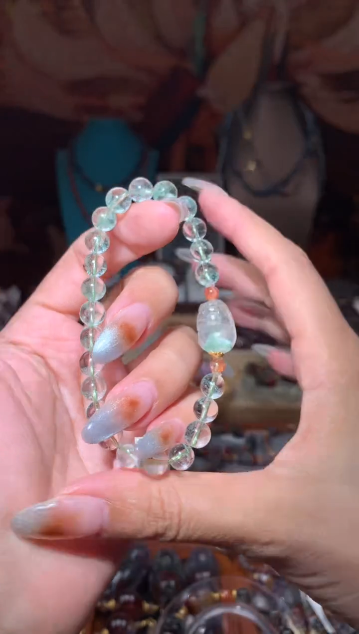 18K金镶嵌珠宝半成品水晶翠幽灵手串，