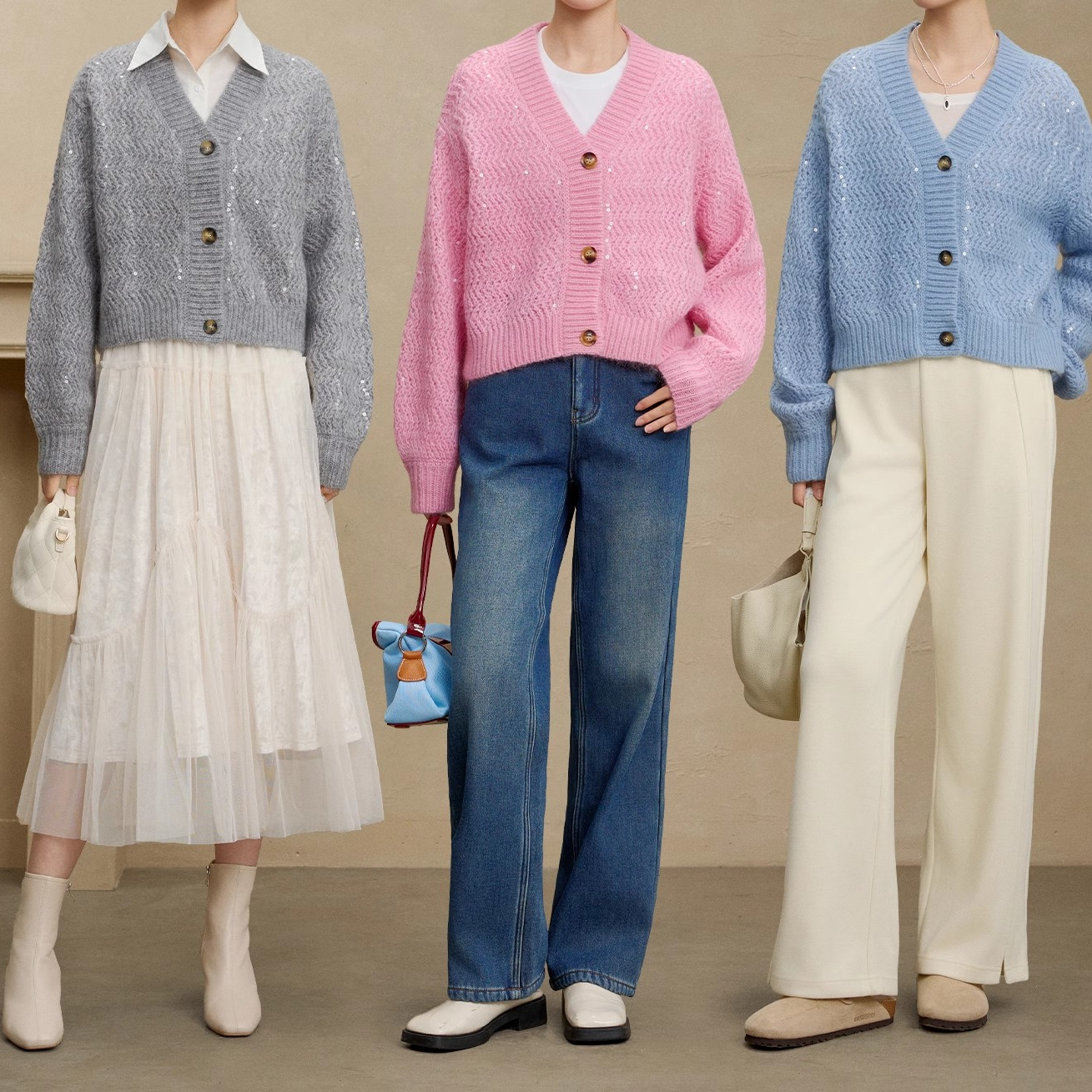 【乔帛】2025冬季绵羊毛马海毛混纺毛衣针织衫上衣衣长52-3269