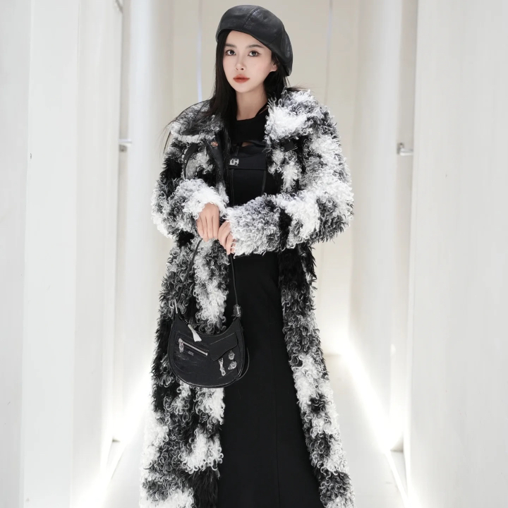 309-399诱惑中长款豹纹厚款外套法式女装宽松秋冬皮大衣毛呢外套