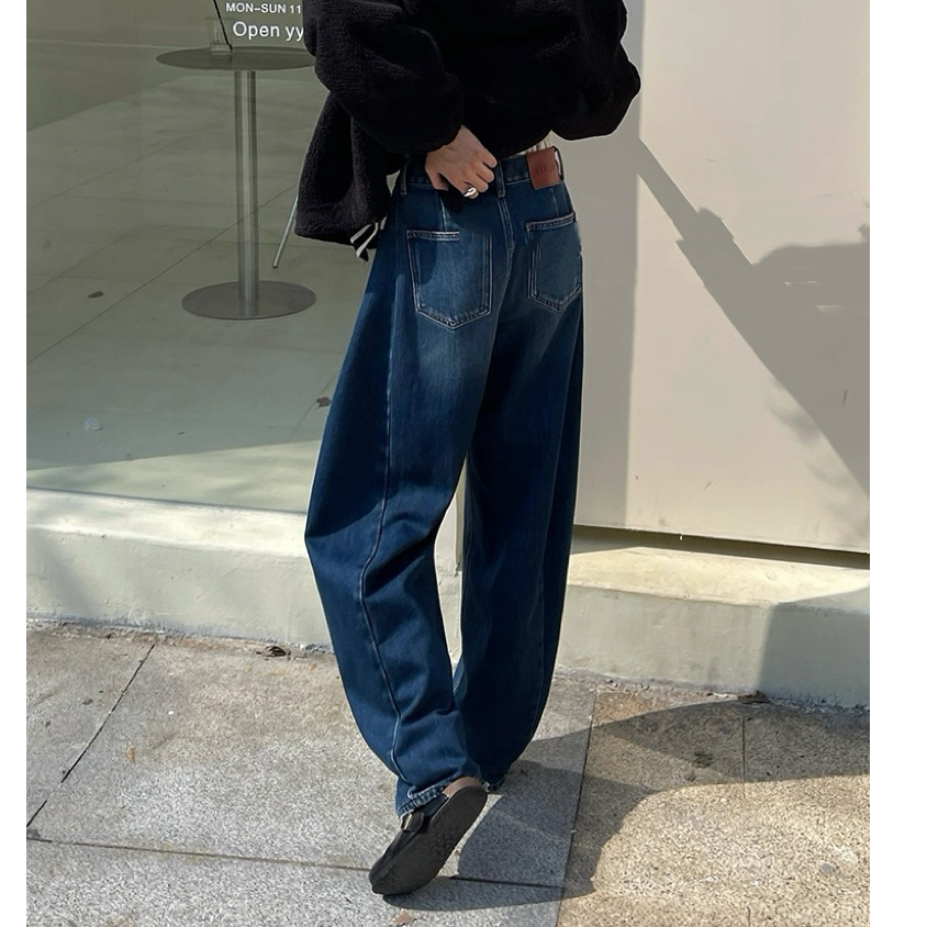 SU【812】代A9  愫卿  暖丝绒阔腿裤女冬镰刀裤蓝色无弹高腰弯刀裤