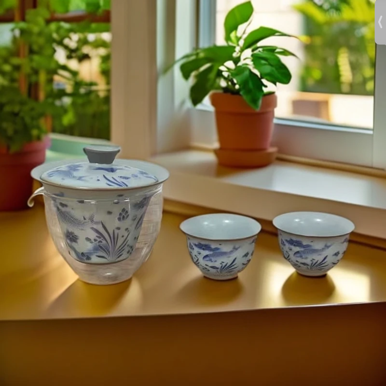 【沉鱼】鱼藻纹盖碗二杯旅行茶具陶瓷户外车载高档套装便携茶具