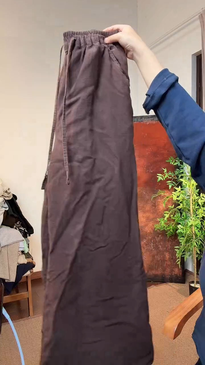 亚麻阔腿加棉长裤