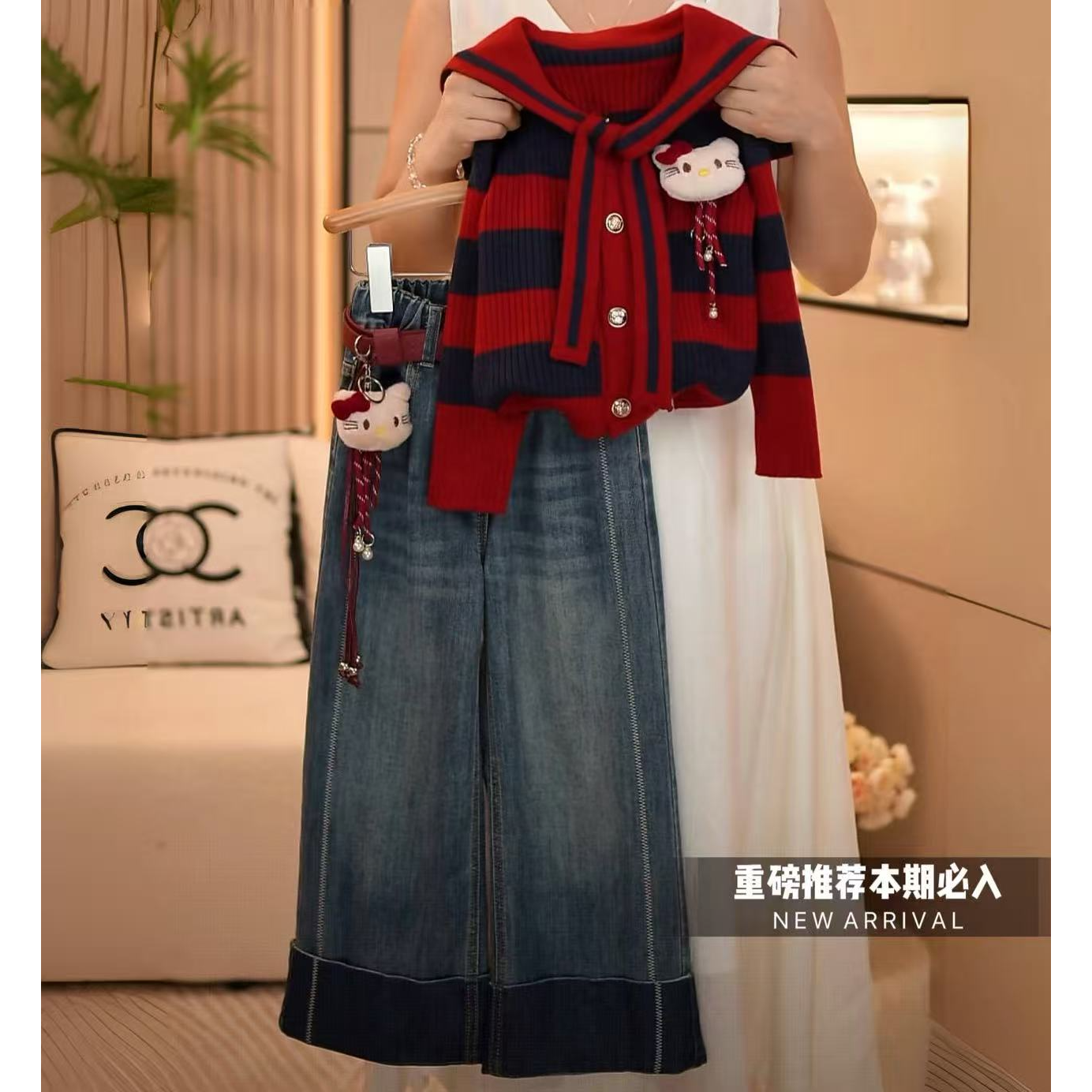 女童2025秋季新款毛衣针织衫牛仔裤套装