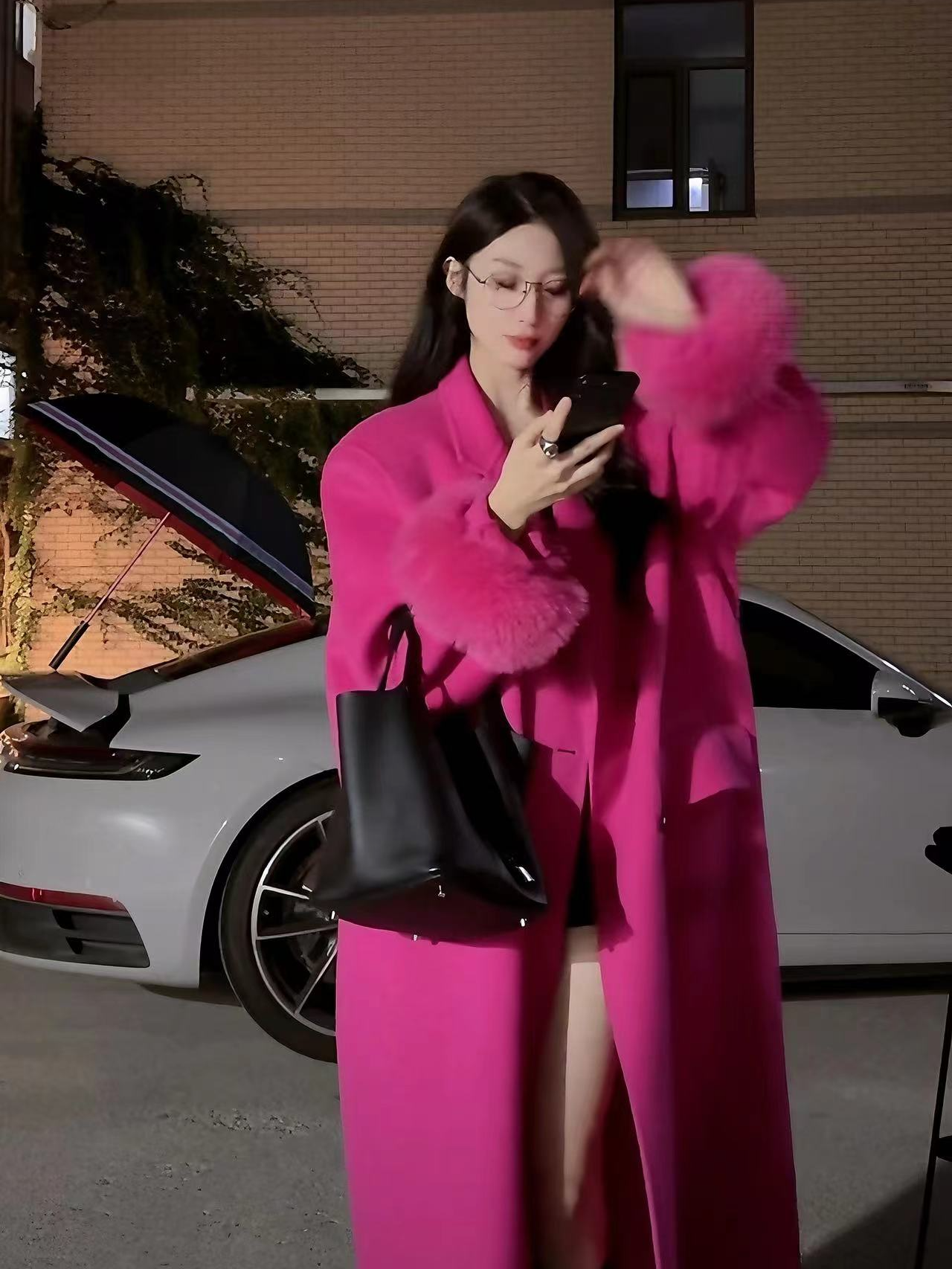 100绵羊毛时尚宽松超长大衣女秋冬可拆卸真狐狸毛外套