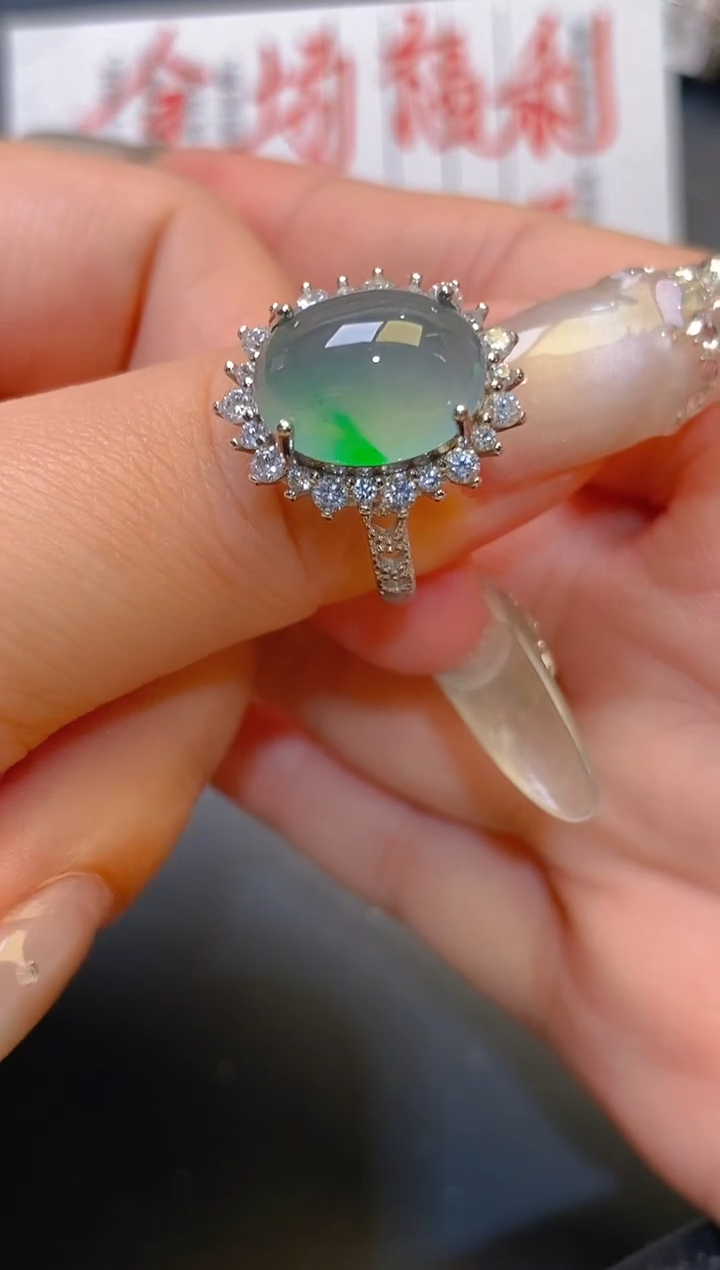 【闪购商品】翡翠耳饰银S925镶嵌天然A货翡翠1