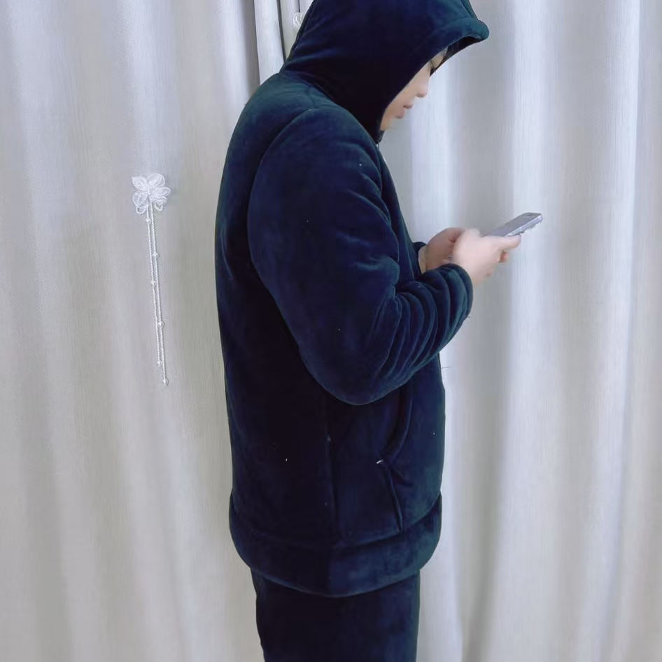 黑金系列男款连帽（拉链）单件加絾保暖家居外套上衣