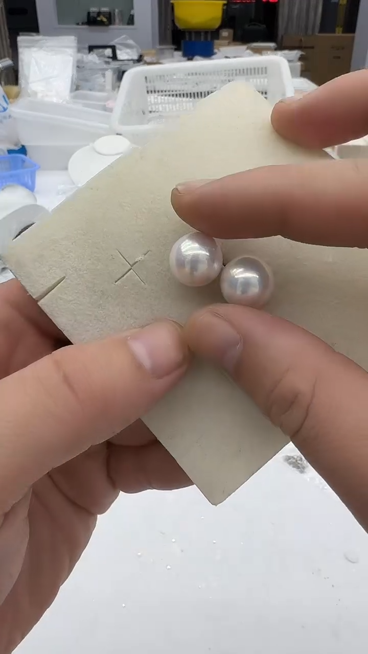 银S925镶嵌耳钉淡水珍珠13-14mm 素钉