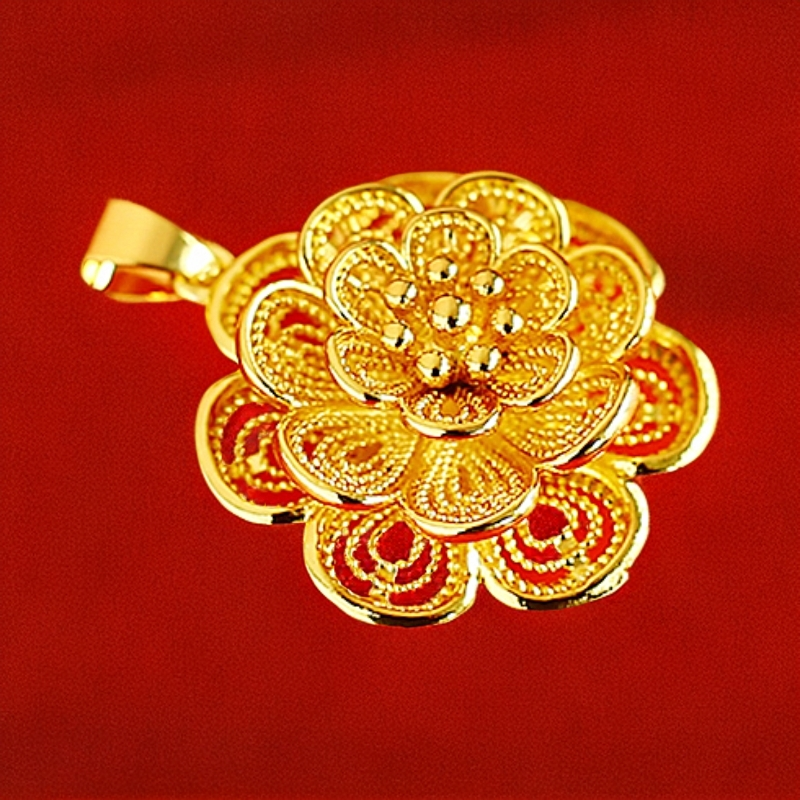 【诗小小】国潮风大气合金牡丹花吊坠（ZL7129）赠合金链