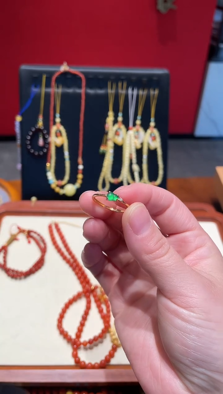 银S925镀金镶嵌翡翠耳饰翡翠葫芦戒指