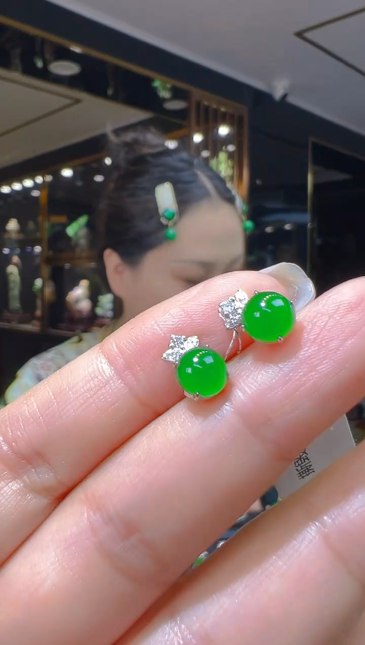 翡翠18K金镶嵌耳饰161(多样性发货发其一)