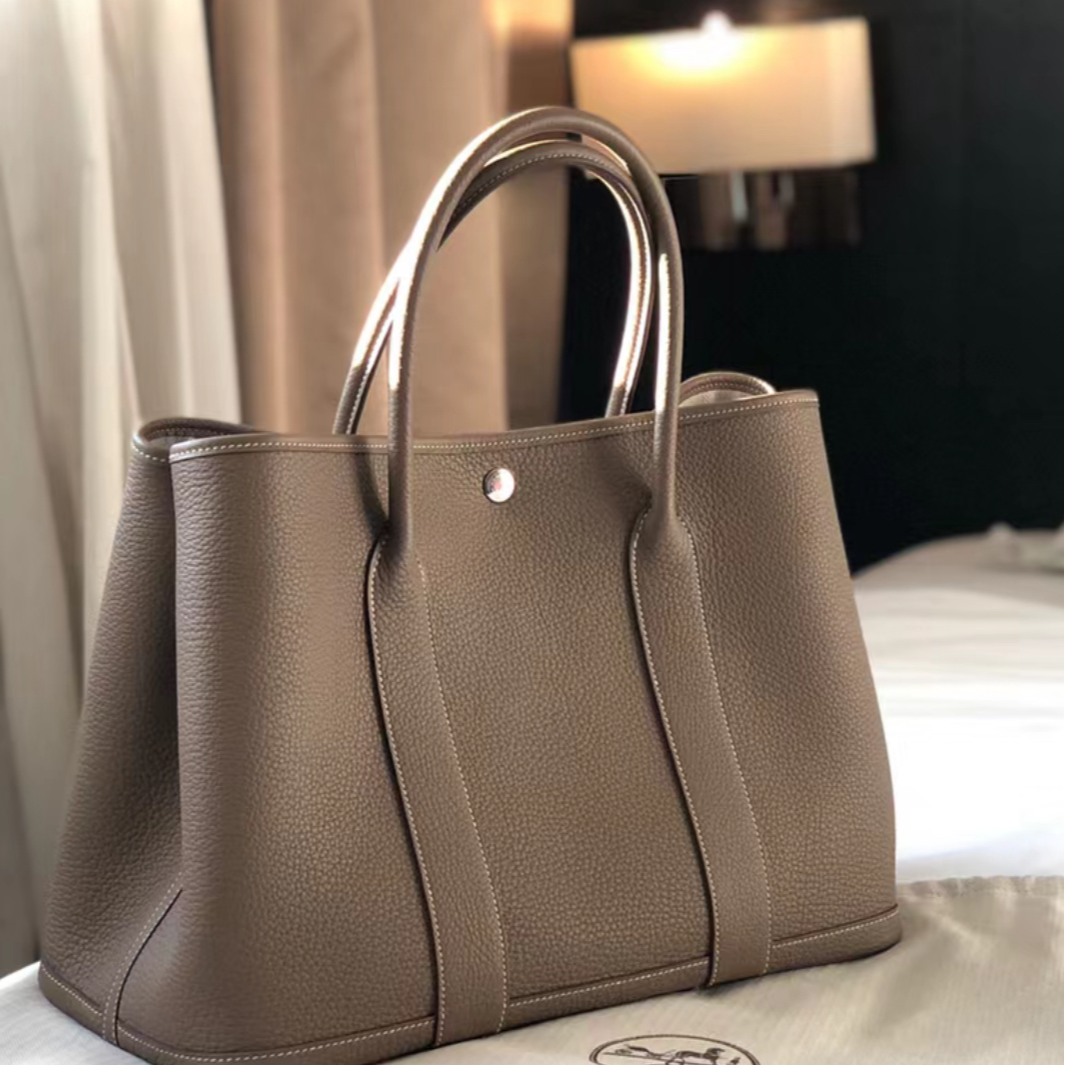 【悦悦顶奢】真皮荔枝纹大象灰女士经典手提花园包