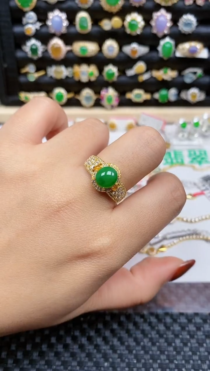 银S925镶嵌戒指翡翠257