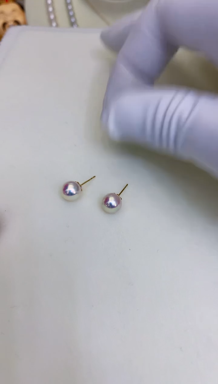 18K金镶嵌海水珍珠饰品8-8.5素钉