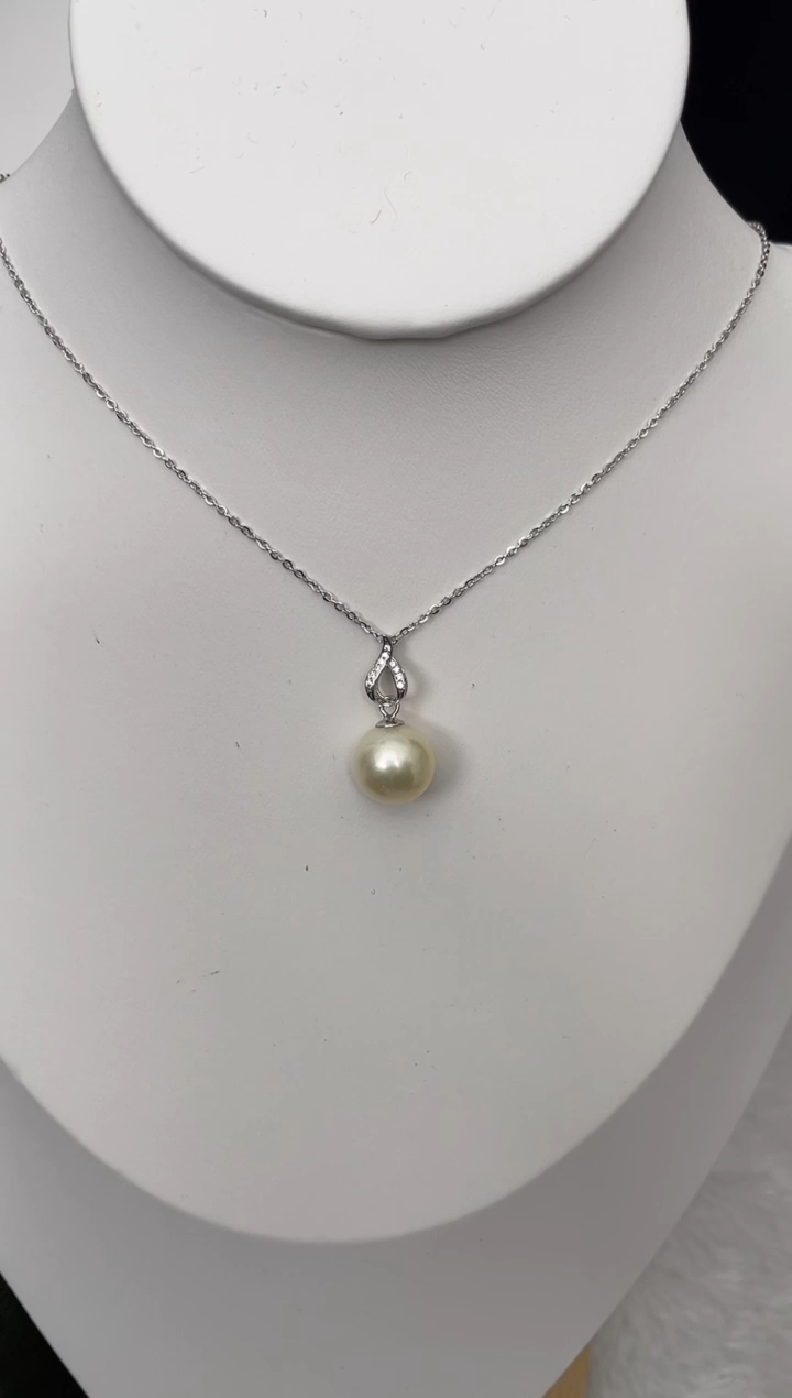 【闪购商品】海水珍珠吊坠(赠链)银S925镶嵌南洋金珠简约款11-12mm