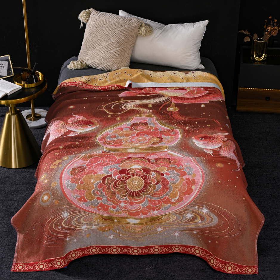 【国宾礼 收藏款】意式奢华提花汉锦毯床盖150cm*200cm-金葫纳福