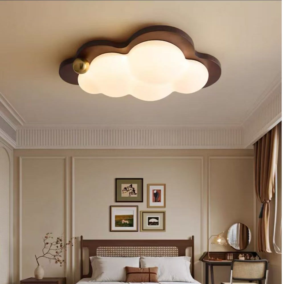 卧室平板灯中古侘寂风创意儿童房间灯复古胡桃木色全光谱护眼