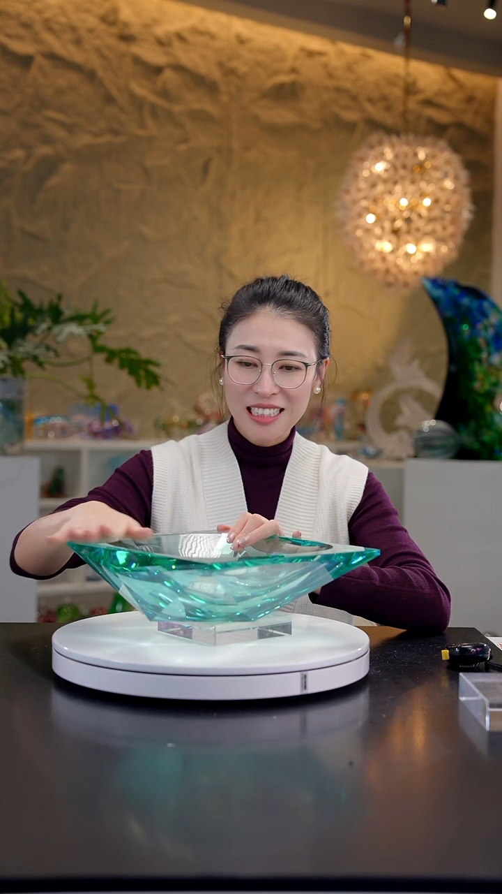 手工艺品琉璃湖水绿设计款方形果盘