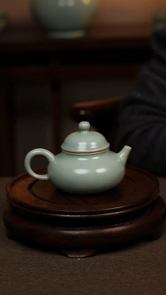 瓷片仿古天青全手工融天壶160ml 微瑕 不带礼盒