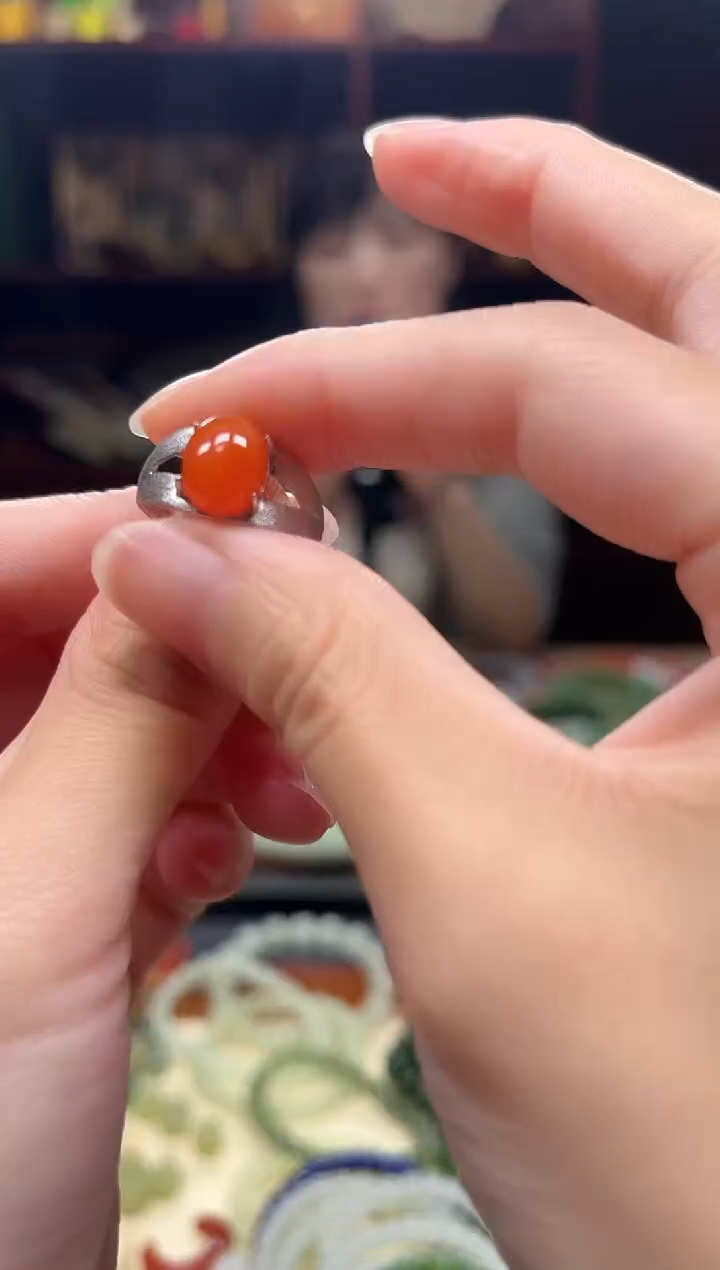 银S925镶嵌南红玛瑙戒指戒指