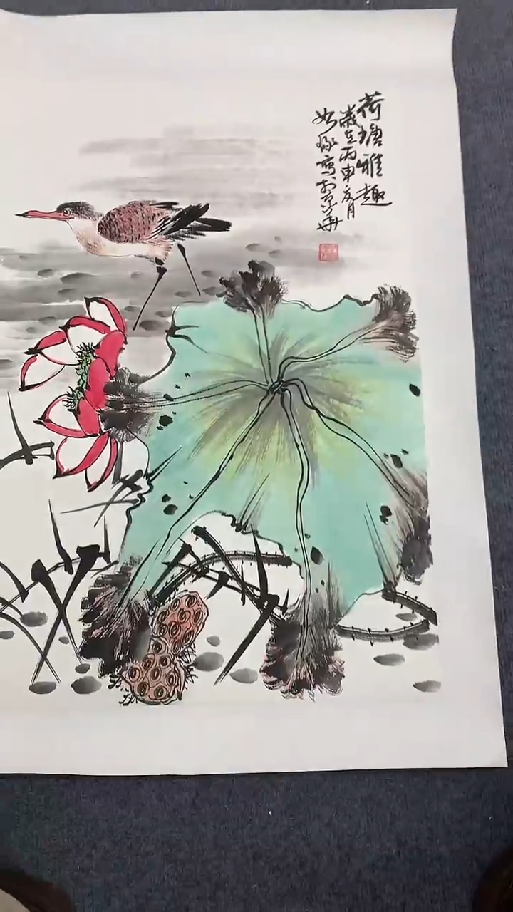 竖款精品开三花鸟