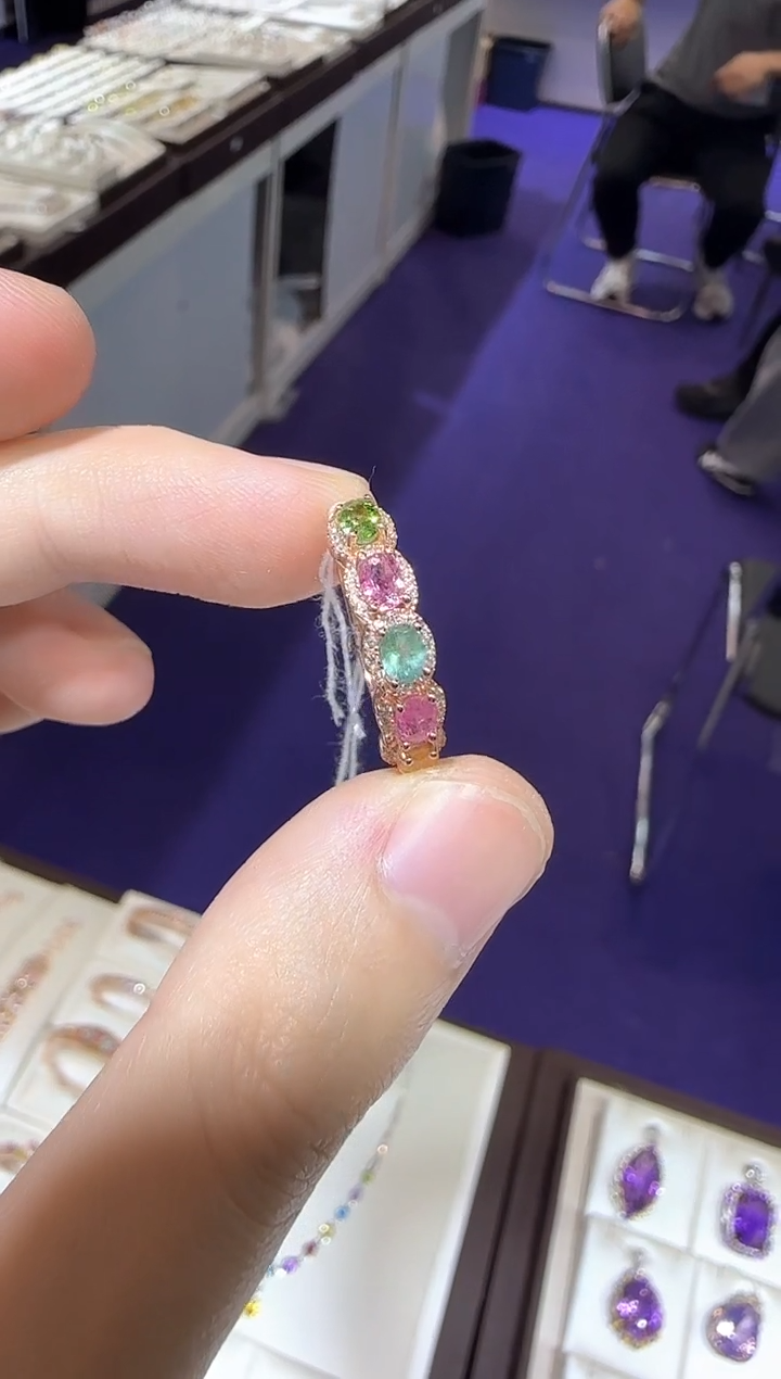 【闪购商品】碧玺戒指银S925镶嵌排戒3*5mm
