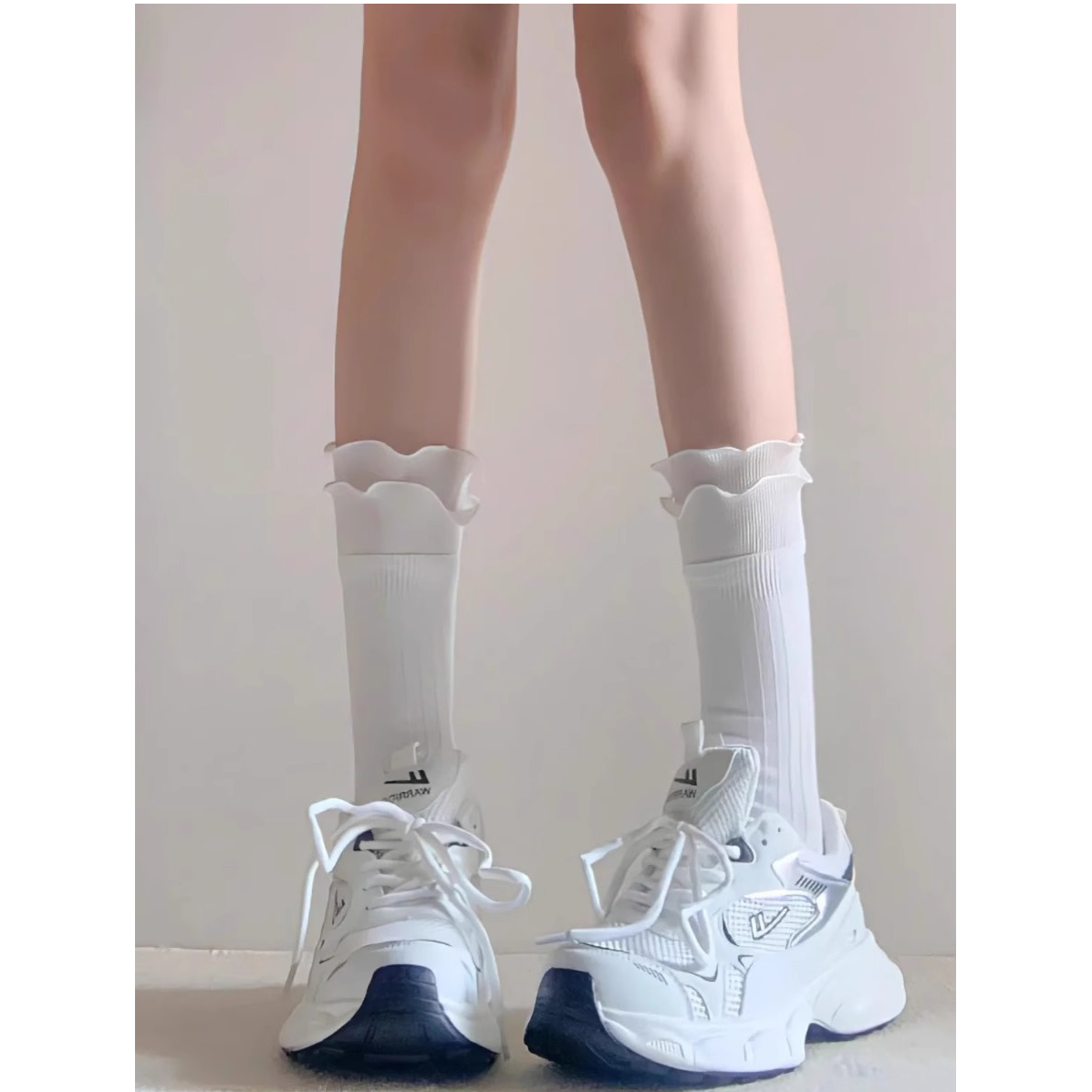 2025甜美风双层荷叶大花瓣边中筒袜子女jk竖条纹蕾丝木耳边小腿袜