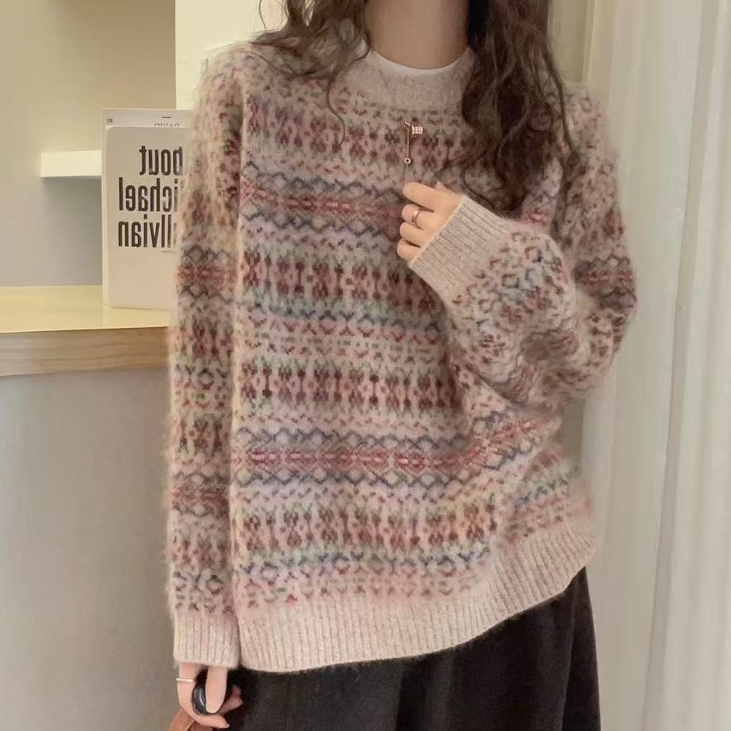 【晶晶专属】圆领【 白山羊羊毛拉绒】拼色双面毛针织衫JJ-2288