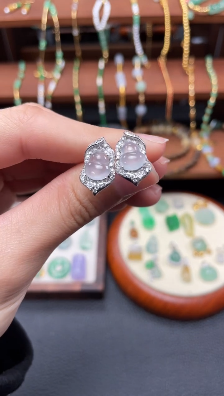 【闪购商品】翡翠耳钉银S925镶嵌2个  JK723