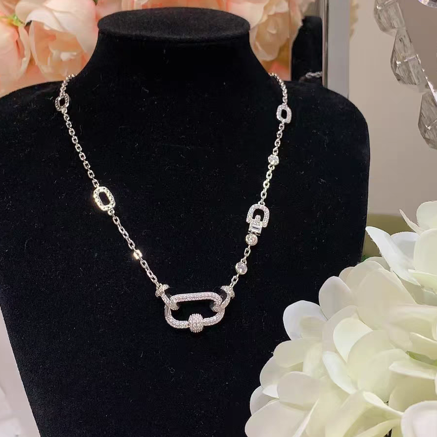 链子925银合成锆石 回形扣项链珠宝链可调节随意扣坠链毛衣链拼接
