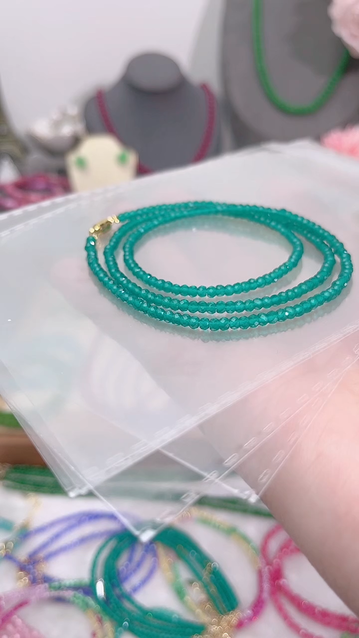 银S925镶嵌手链祖母绿三圈算盘刻99