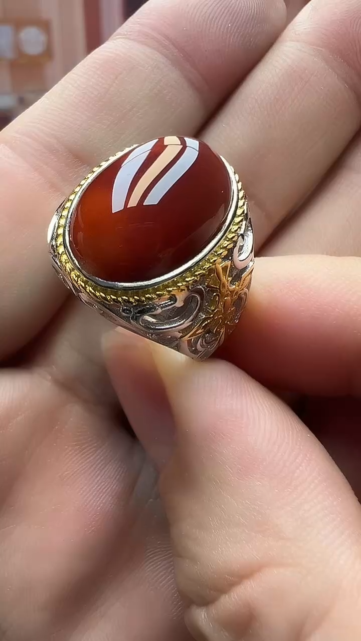 【闪购商品】南红玛瑙戒指银S925镶嵌南红戒指