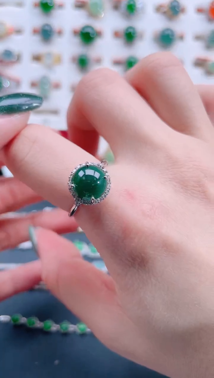 银S925镶嵌戒指翡翠天然翡翠