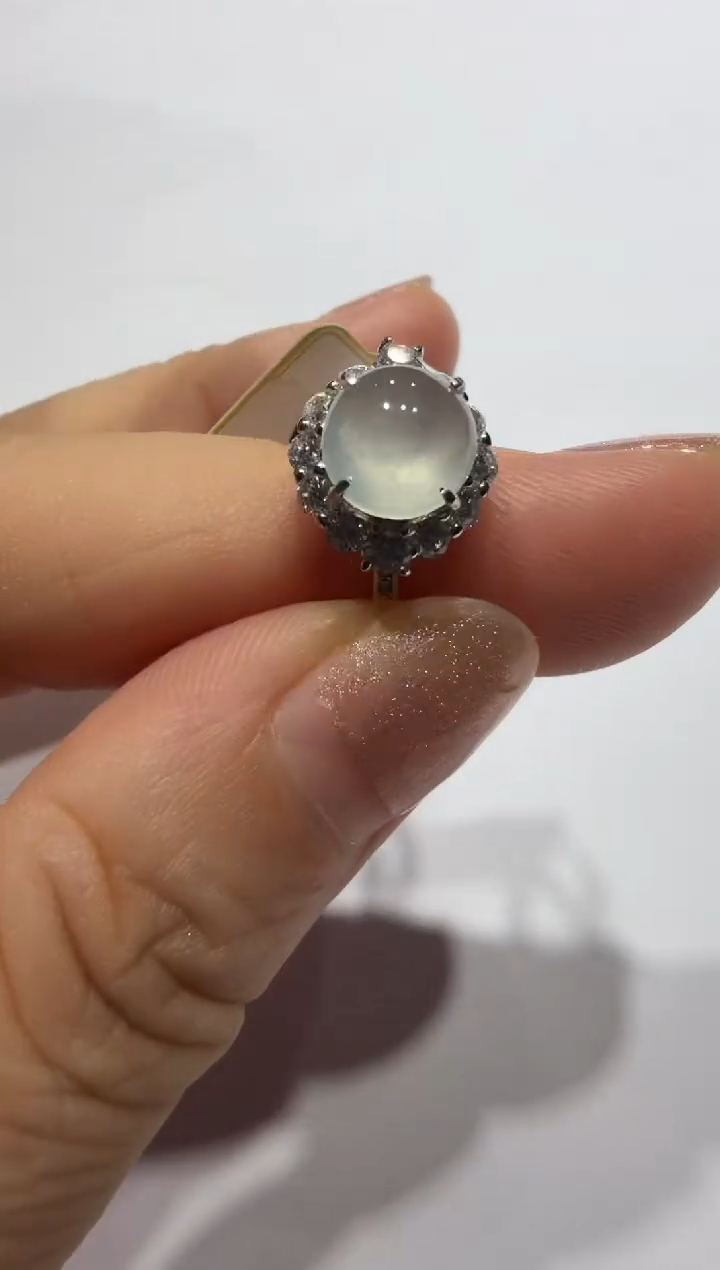 银S925镶嵌戒指翡翠925银镶缅甸A货翡翠戒指