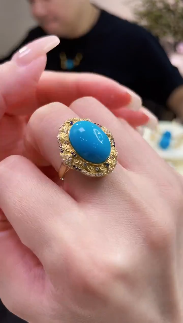 18K金镶嵌绿松石戒指@@JH51106089