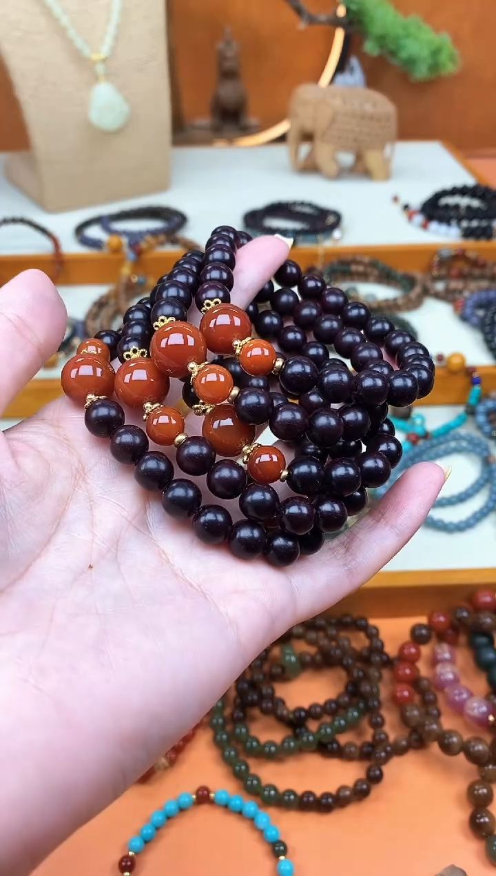 未镶嵌檀香紫檀（小叶紫檀）手串单圈印度小叶紫檀南红手串