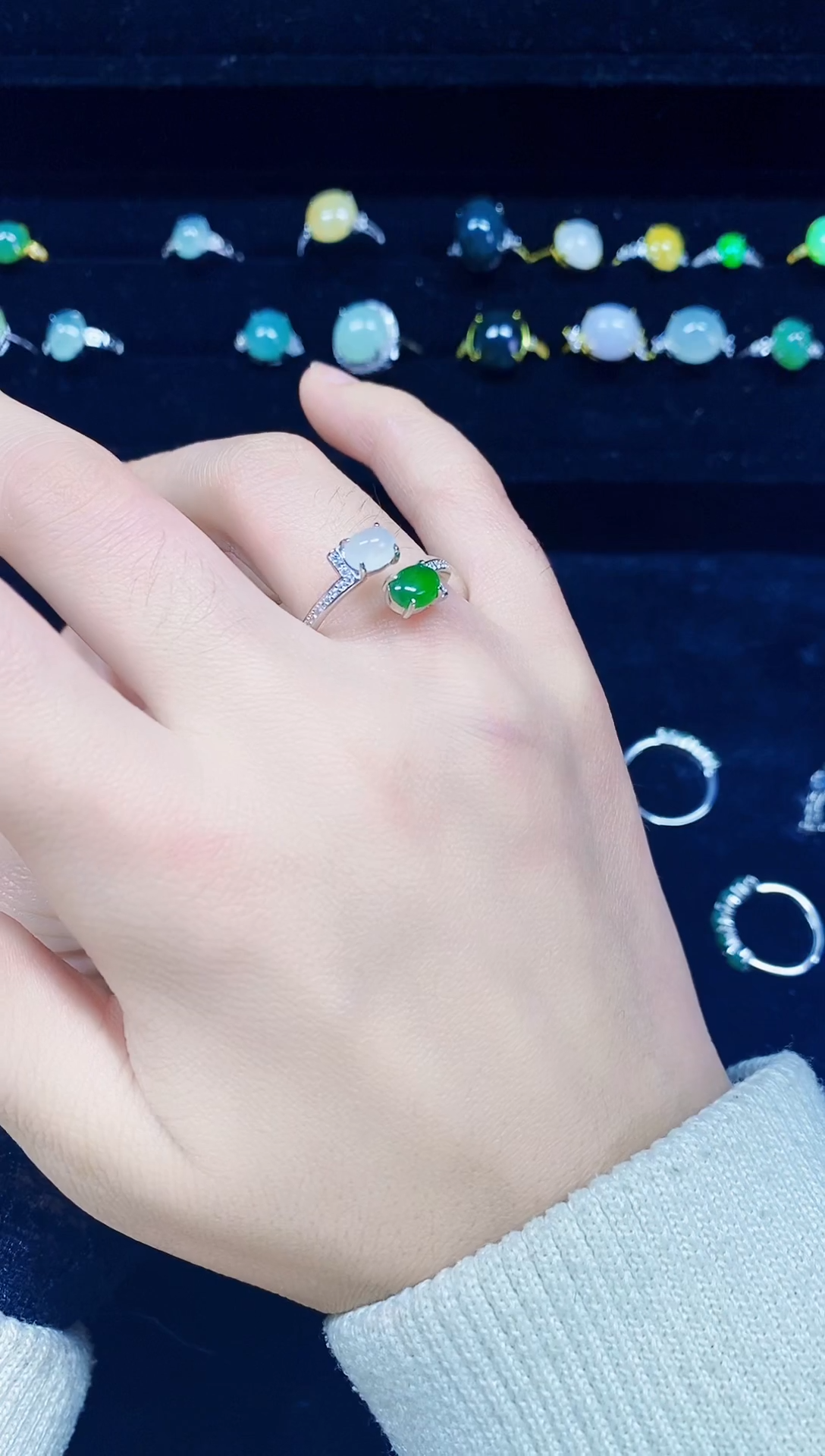 银S925镶嵌戒指翡翠翡翠戒指925银镶