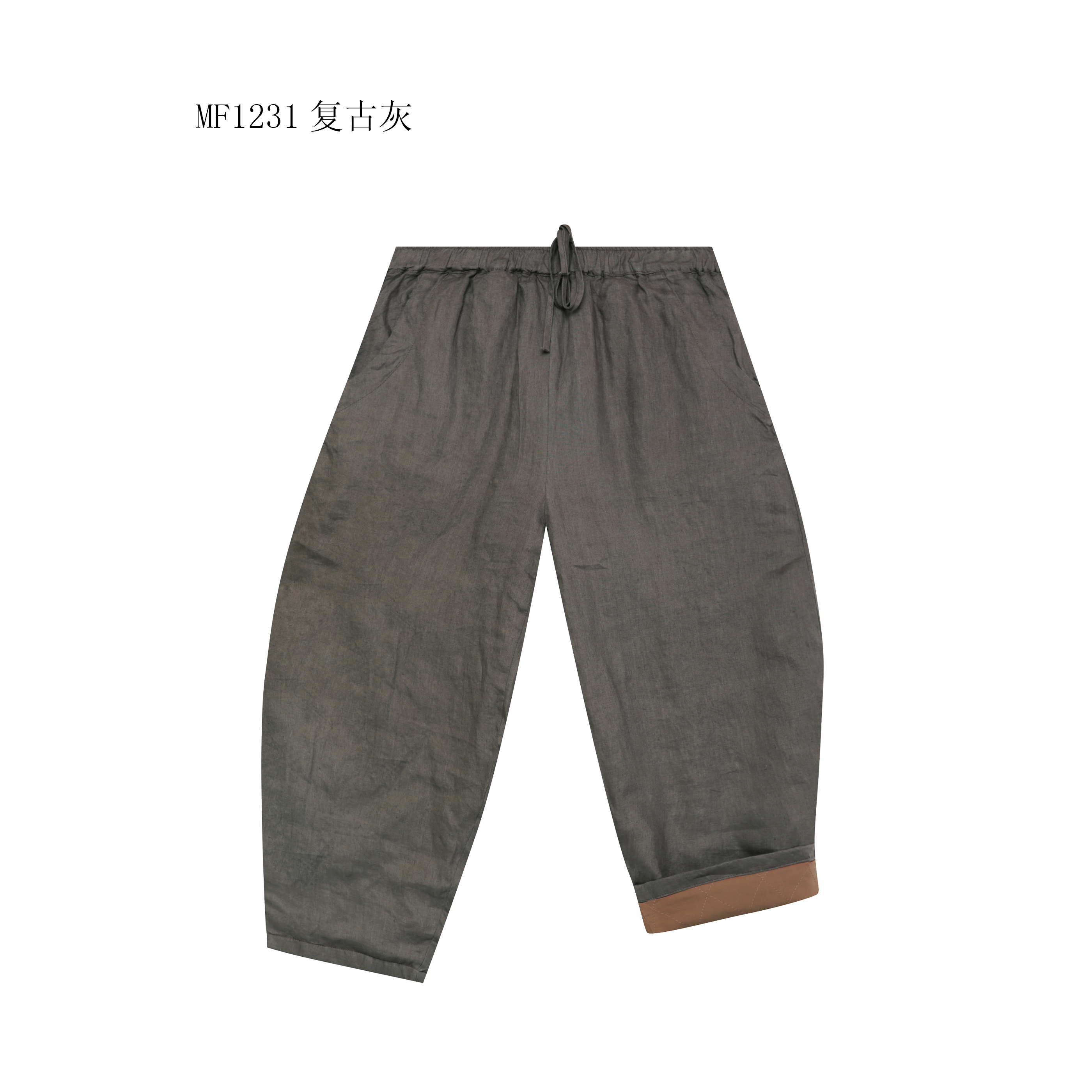 【麻訪家】MF1231复古灰文艺复古宽松保暖休闲百搭加厚麻棉裤
