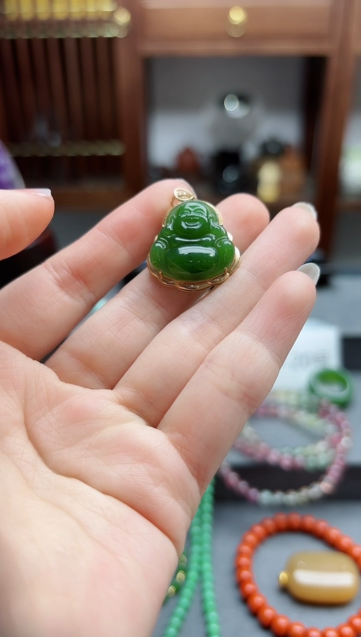 【闪购商品】和田玉吊坠18K金镶嵌18k金碧玉佛公吊坠 MY赠链