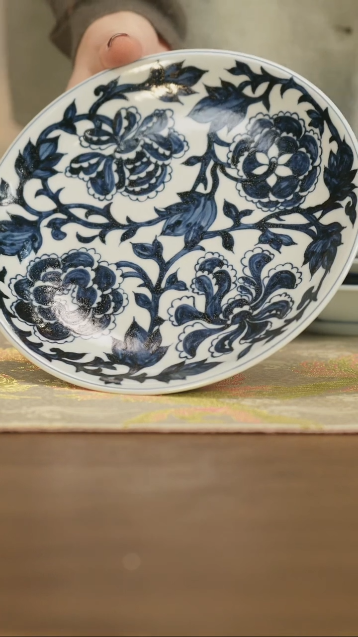 【闪购商品】景德镇手工青花牡丹壶承