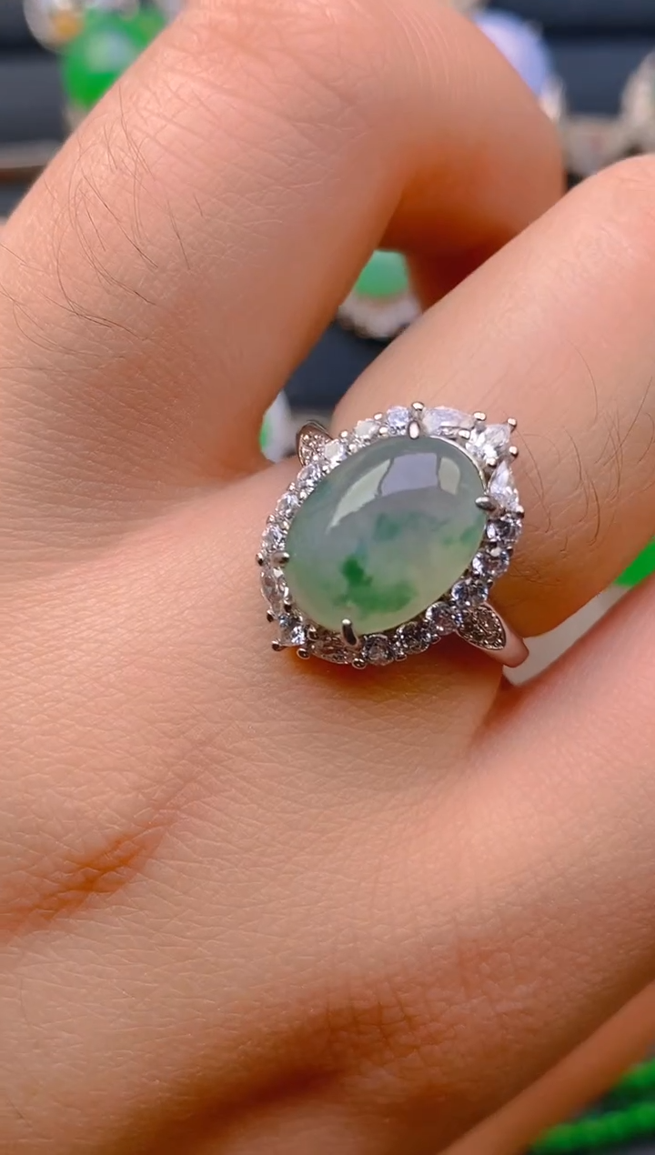 【闪购商品】翡翠戒指银S925镶嵌天然A货翡翠1