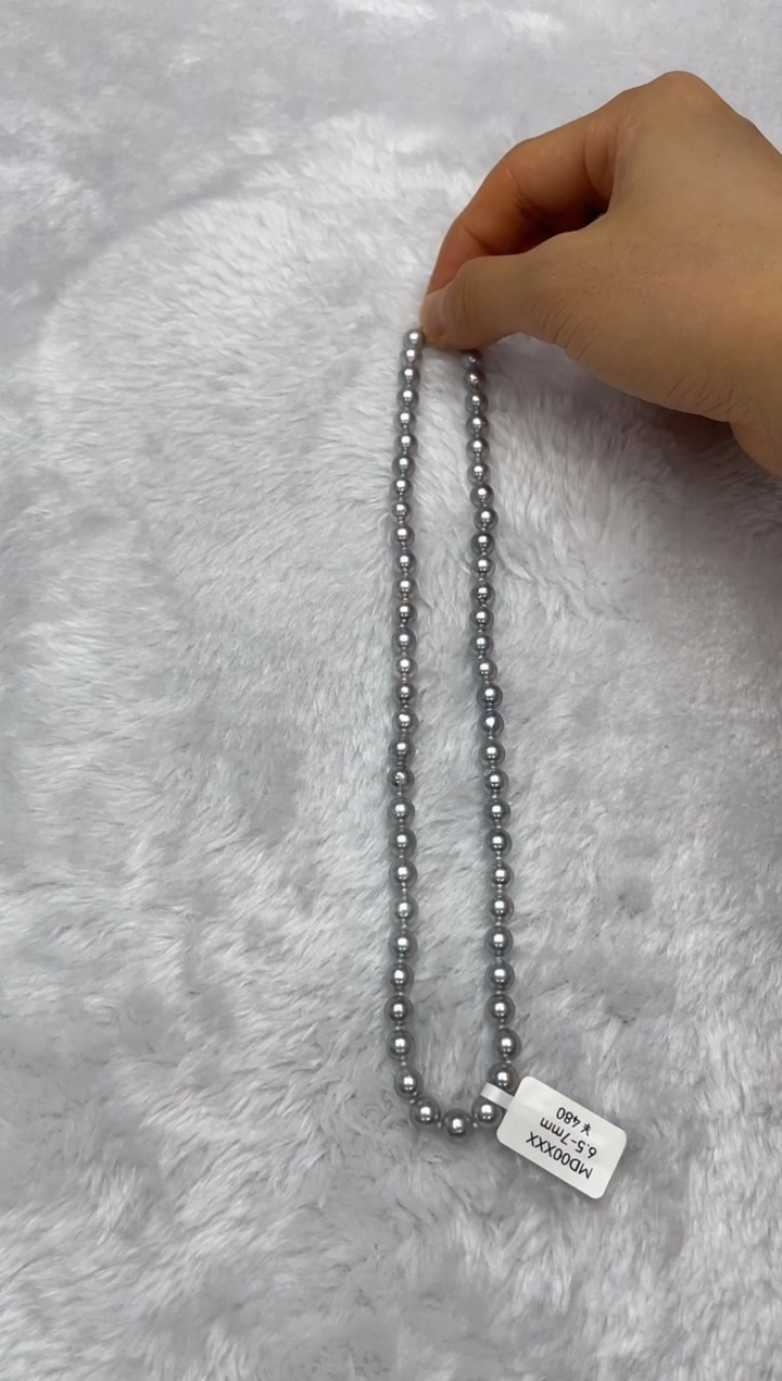 海水珍珠银S925镶嵌项链AK真多麻6.5-7mm