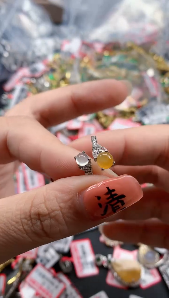 银S925镶嵌戒指翡翠天然A货缅甸翡翠