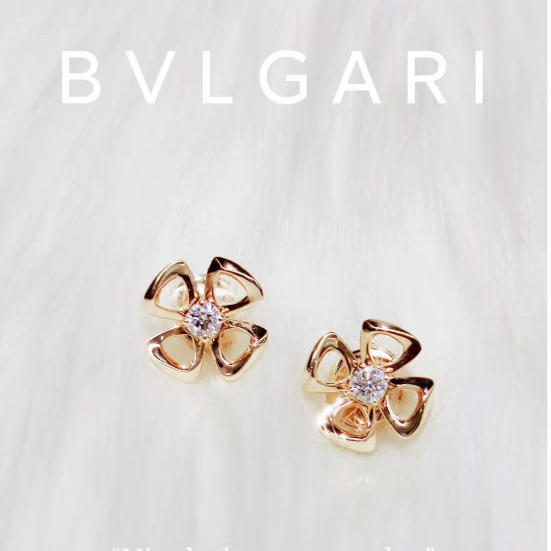 99新 BVLGARI/宝格丽 【66特价】 咏绽 花朵单钻耳环 18K玫瑰金