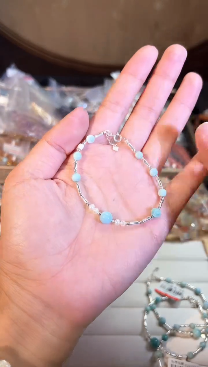 【闪购商品】针钠钙石（海纹石）手串银S925镶嵌Q752多样性发货一件