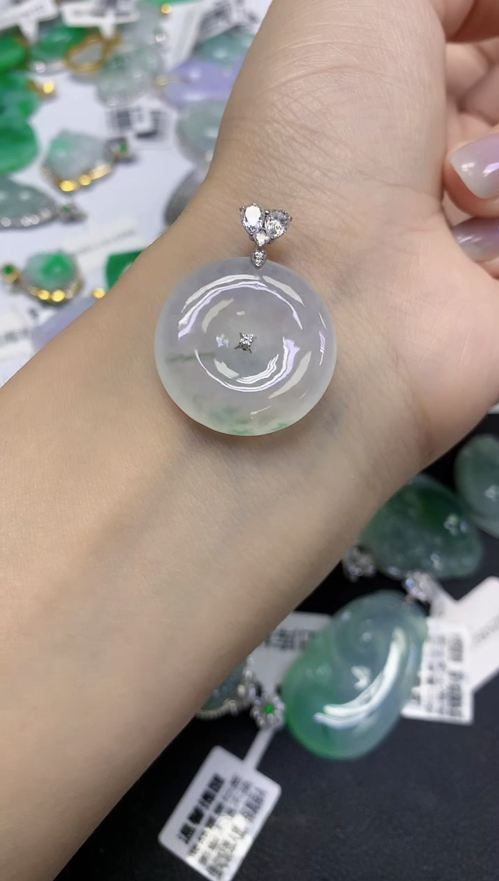 颈饰18K金镶嵌翡翠天然缅甸翡翠A货百元以上9元证书费自理